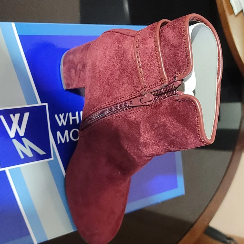 White Mountain Burgundy Suede Almond Toe Ankle Booties